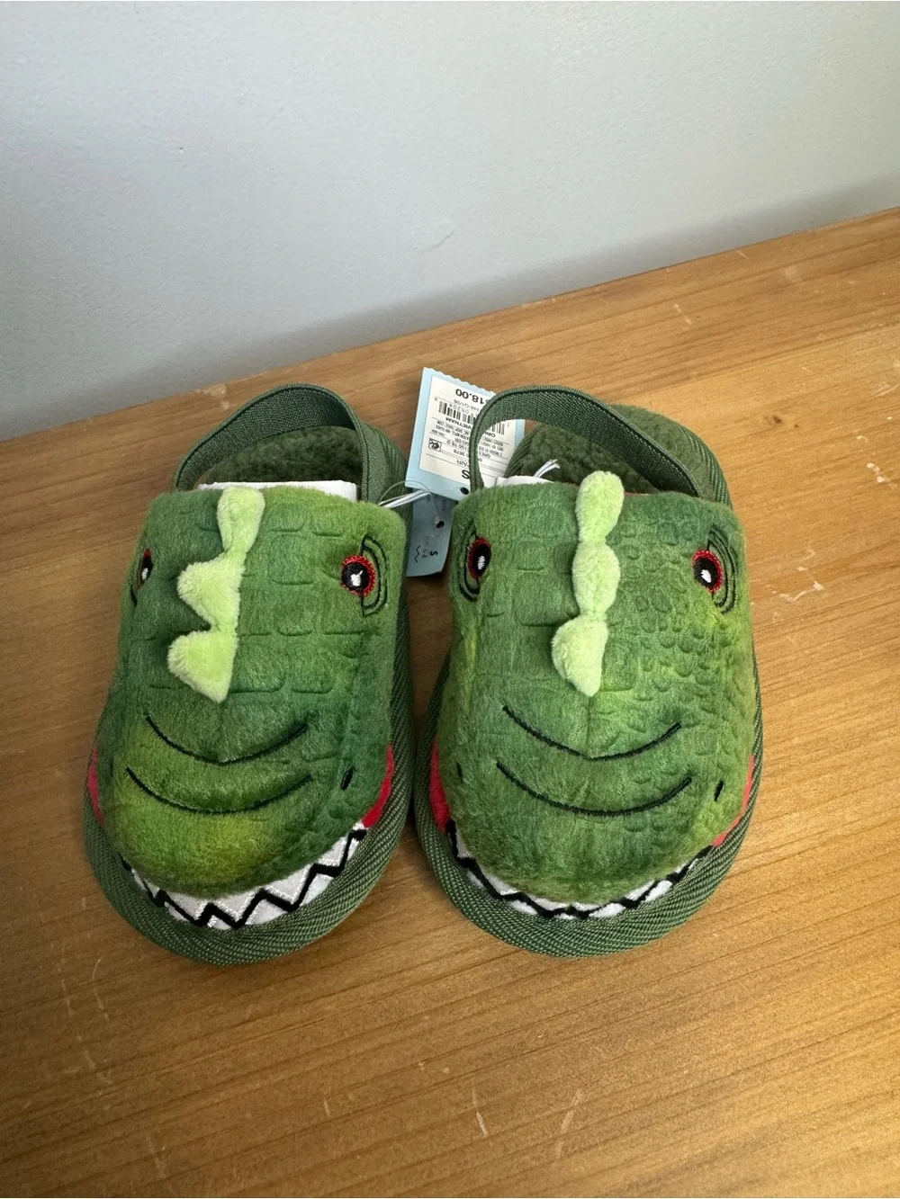 Cat & Jack Green Dinosaur Plush Slip-On Kids Shoes